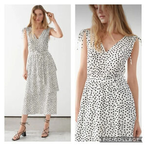 & Other Stories MIDI Tiered Dot Dress White Black‎ 0 Tank
